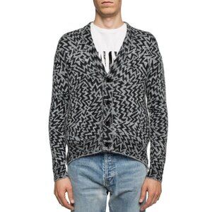 NWT Saint Laurent Geometric-jacquard Wool-blend Cardigan In Grey Size S